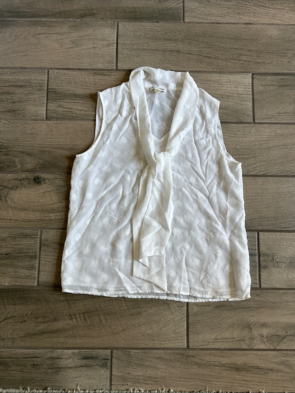 Calvin Klein White Sleeveless Dot Tie-Neck Camisole